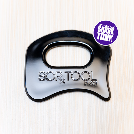 Black SORTOOL Pro muscle recovery tool, as featured on Shark Tank, designed for portability and effective self-care.